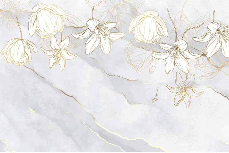 Pearl Golden flowers on marble wallpaper 2