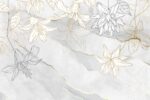 Pearl white florals with golden strokes on stone wall wallpaper 2