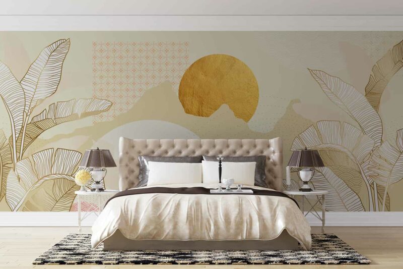 Rising sun with golden palm leaves Bedroom wallpaper 4