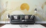 Rising sun with golden palm leaves Livingroom wallpaper 3