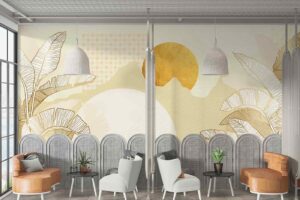 Rising sun with golden palm leaves Other room wallpaper 1