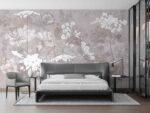 Painted wildflowers on brown concrete grunge background Bedroom wallpaper 1