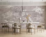 Painted wildflowers on brown concrete grunge background Diningroom wallpaper 4