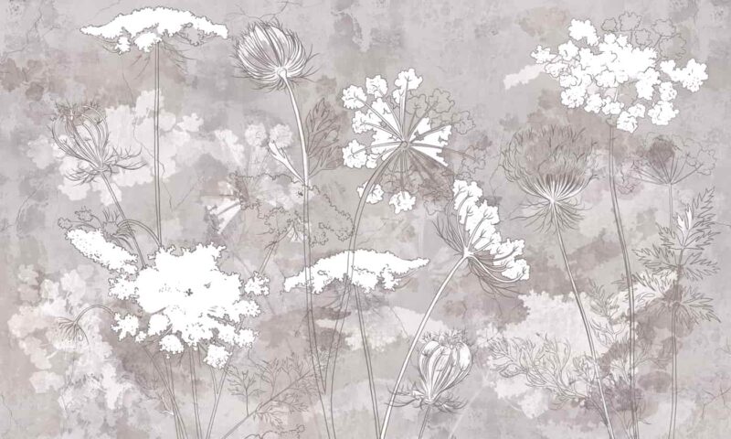 Painted wildflowers on brown concrete grunge background wallpaper 2