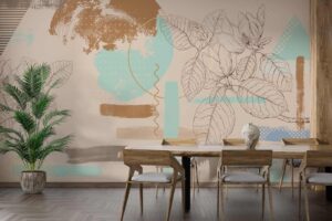 Geometrical graphic magnolia flowers Diningroom wallpaper 1