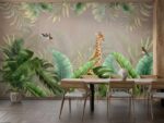 Tropical wallpaper with giraffe and birds Diningroom wallpaper 4