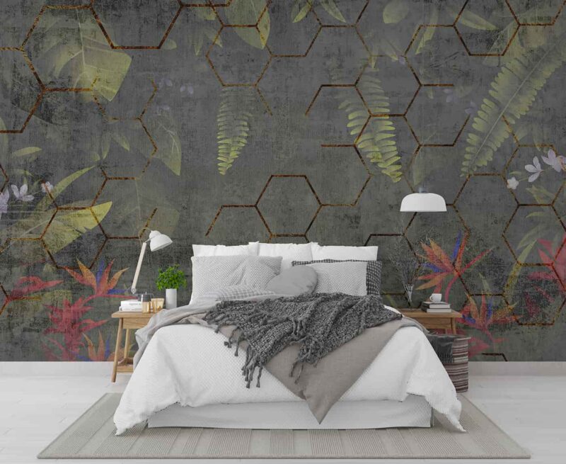 Tropical leaves and flowers in abstract background Bedroom wallpaper 3