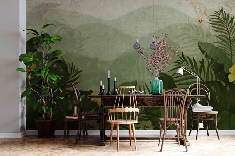 Tall tropical leaves Diningroom wallpaper 1