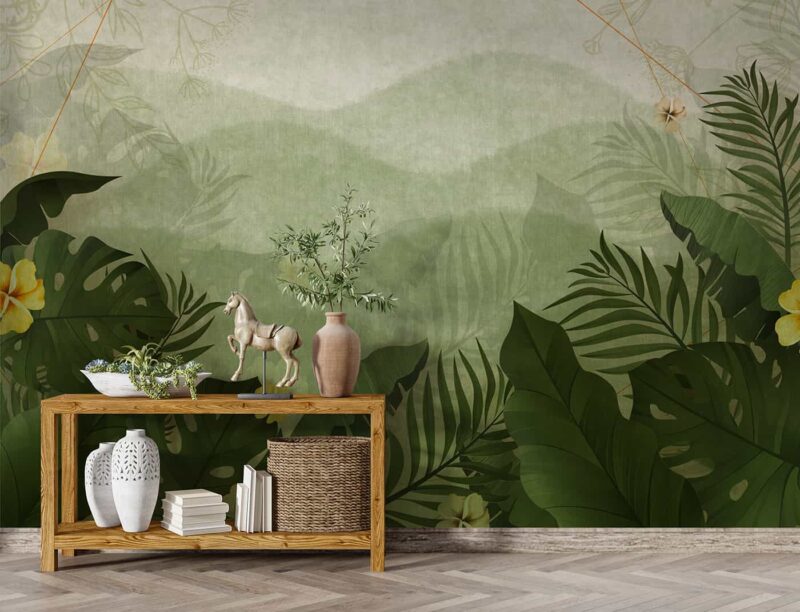 Tall tropical leaves Livingroom wallpaper 5