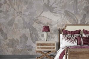 Flowers placed in retro abstract texture Bedroom wallpaper 1