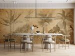 Tropical trees leaves birds on a grunge background Diningroom wallpaper 1