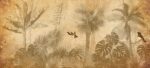 Tropical trees leaves birds on a grunge background wallpaper 2