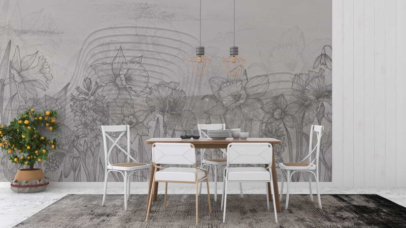 Line Art florals-Grey Diningroom wallpaper 5