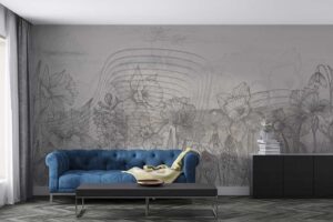 Line Art florals-Grey Livingroom wallpaper 1