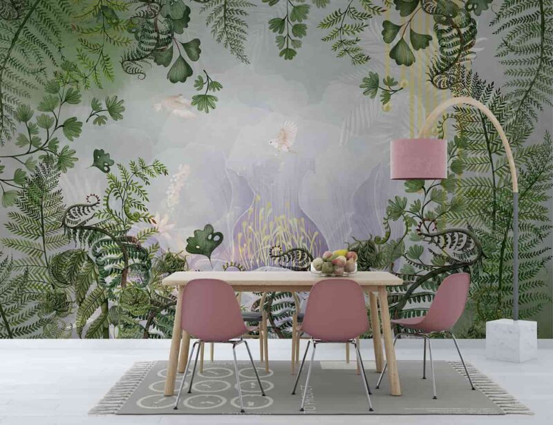 Hand painted tropical plant art design Diningroom wallpaper 4