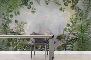 Hand painted tropical plant art design Livingroom wallpaper 1