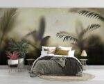 Tropical leaves behind frosted glass Bedroom wallpaper 1