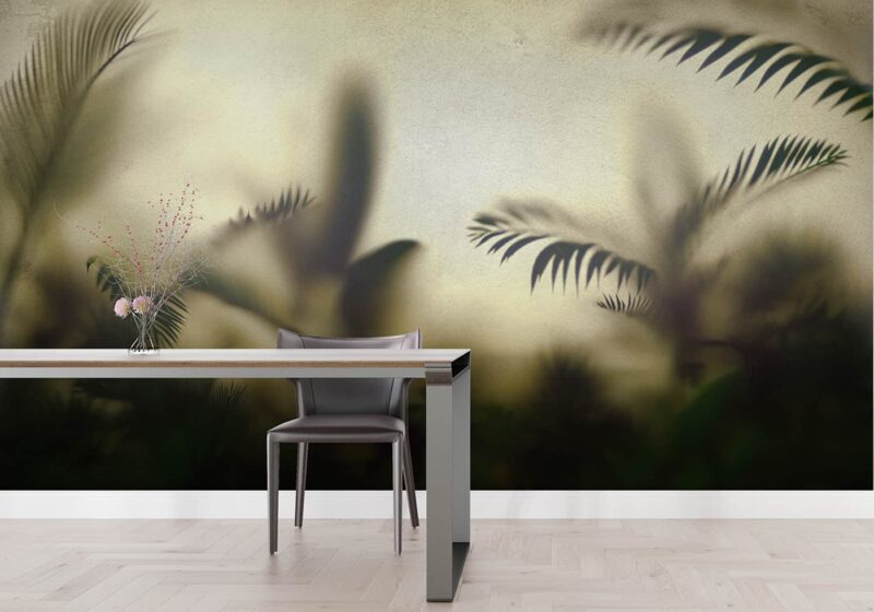 Tropical leaves behind frosted glass Livingroom wallpaper 3