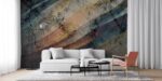 Tropical leaves with splashes of abstract painting Livingroom wallpaper 3