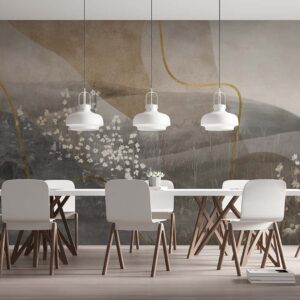 Springtime hilly landscape with wild flowers Diningroom wallpaper 1