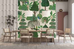 Pichwai style trees Diningroom wallpaper 3