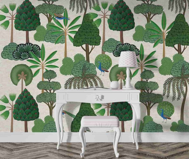 Pichwai style trees Livingroom wallpaper 1