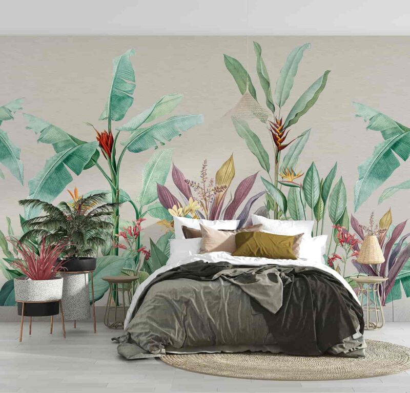 Banana tree with tropical greens Bedroom wallpaper 4