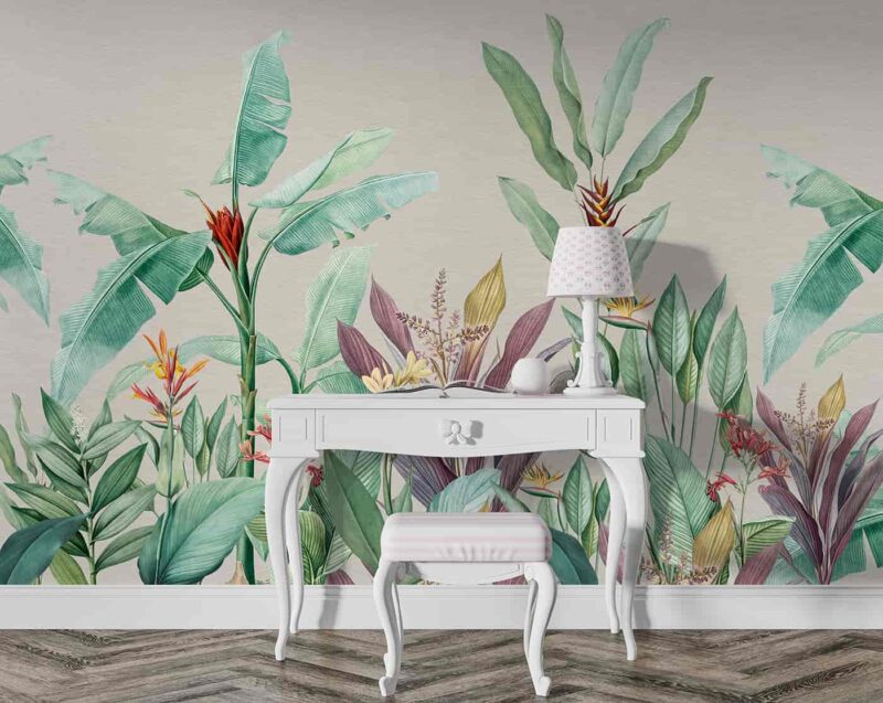 Banana tree with tropical greens Livingroom wallpaper 3