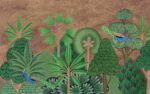 Pichwai style trees in brown background wallpaper 2