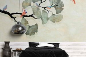 Ginko leaves and birds Bedroom wallpaper 1