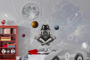 Astronaut doing yoga meditation in space