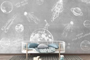 Astronomical galaxy, astronauts in space-gray