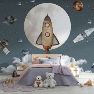 Galaxy Rocket Wallpaper for Nursery Playroom décor