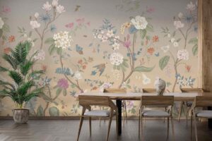 Vintage floral chinoiserie art Wallpaper Mural