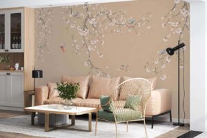 Chinoiserie Cherry blossom flowers and birds Wallpaper Mural