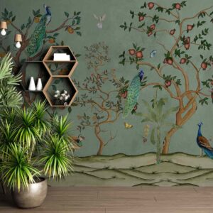 Fruit laden trees-Chinoiserie style-Green colorway
