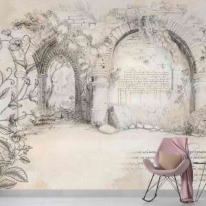 French Country Style Wallpaper- Hand-Drawn Garden Wall Mural with Floral Details