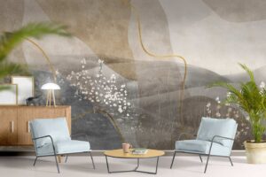 Springtime hilly landscape with wild flowers