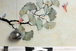 Ginko leaves and birds