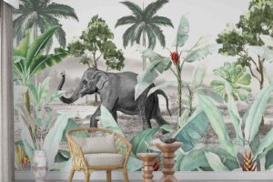 Elephant amidst Tropical Green Trees