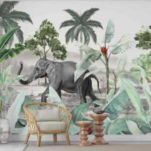 Elephant amidst Tropical Green Trees