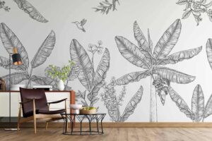 Tropical Lineart Palm tree Wallpaper Mural for Interior Spaces