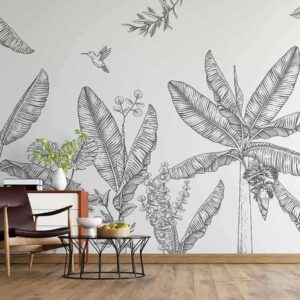 Tropical Lineart Palm tree Wallpaper Mural for Interior Spaces
