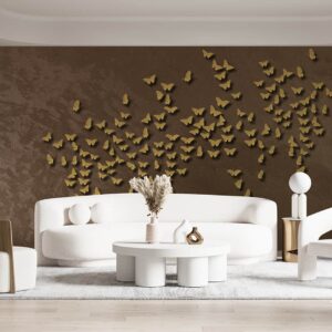 Fluttering Golden Butterflies Wallpaper-Brown