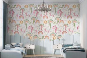 Baby Unicorns with colourful Rainbow Stars n Sun