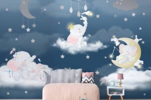 Midnight Fantasy-Elephants on Clouds