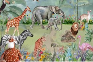 Jungle Safari-Elephant Giraffe Deer Gorilla Toucan Flamingo