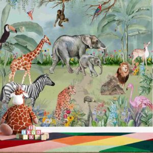 Jungle Safari-Elephant Giraffe Deer Gorilla Toucan Flamingo