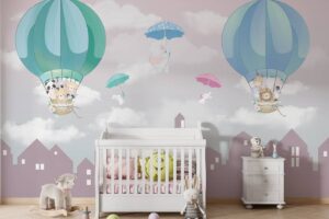 Flying Animals overlooking city houses