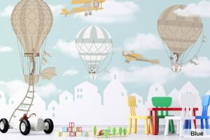 Gliders Hot Air Balloons overlooking city Houses